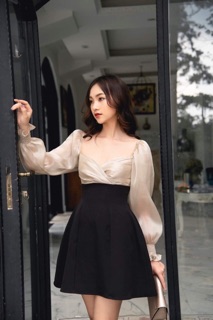 Đầm tay phồng ánh nhũ