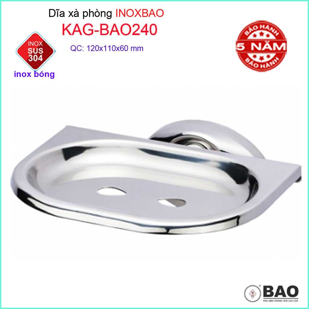 Dĩa đựng xà bông Inox Bảo KAG-BAO240, kệ xà phòng cục SUS304 báng bóng dễ vệ sinh thiết kế đẹp tiện dụng