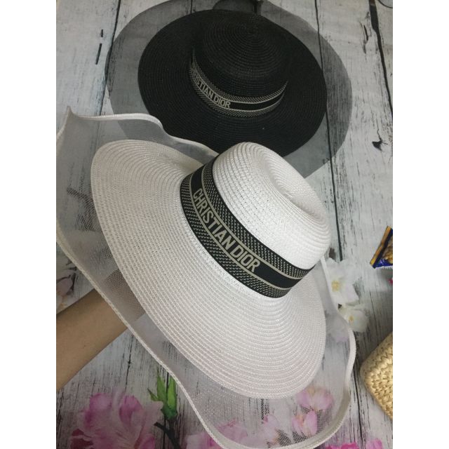 Mũ cói đi biển vành siêu rộng viền lưới cực sang chảnh