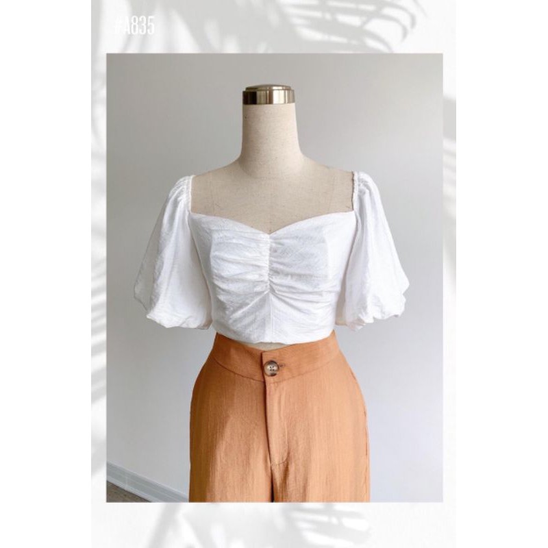 áo crop nhún ngực tay phồng kèm ảnh thật | BigBuy360 - bigbuy360.vn