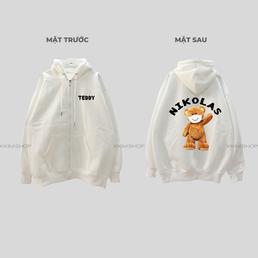 Áo hoodie  zip có khóa và không có khóa NIKOLAS Teddy  cực chất cực trẻ trung, Áo Hoodie Unisex Nam Nữ