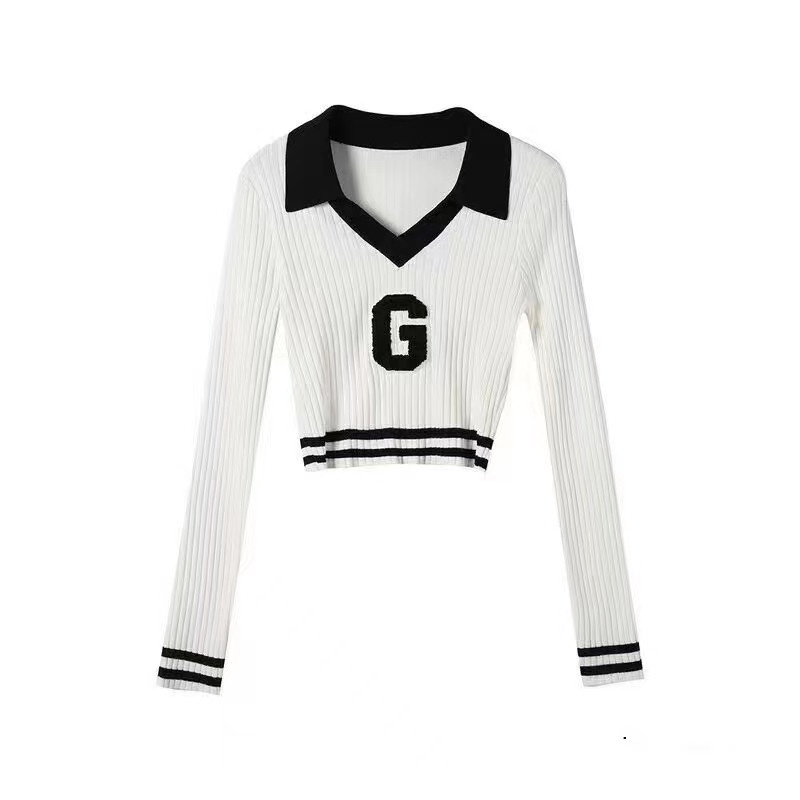 SUXI Áo Croptop Dệt Kim Tay Dài Dáng Ôm In Chữ Phong Cách Cổ Điển Thời Trang Cho Nữ