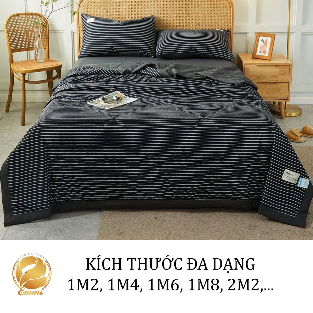 Bộ chăn ga gối cotton tici chăn trần EMMI Bedding mẫu KẺ ĐEN  grap nệm thun lạnh Hàn Quốc Drap giường đệm đủ siz