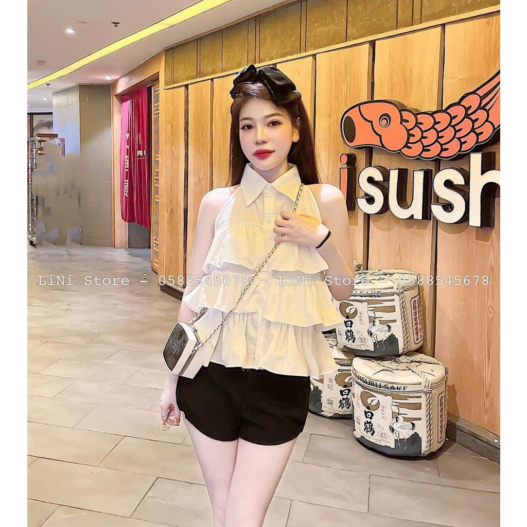 Sét Đồ Bộ Nữ Áo Lụa Lá Cổ Xếp Tầng &amp; Quần Short Chất Tapta Thiết Kế Sang Chảnh Đi Làm Công Sở, Dạ Hội Và Du Lịchalohasho