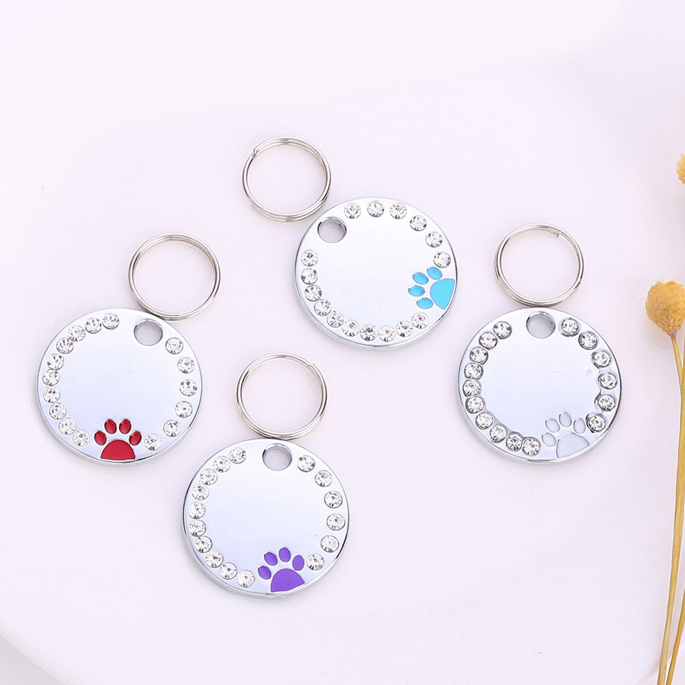 Mặt dây chuyền khắc tên cho thú cưng đính kim cương giả xinh xắn kích thước 25mm