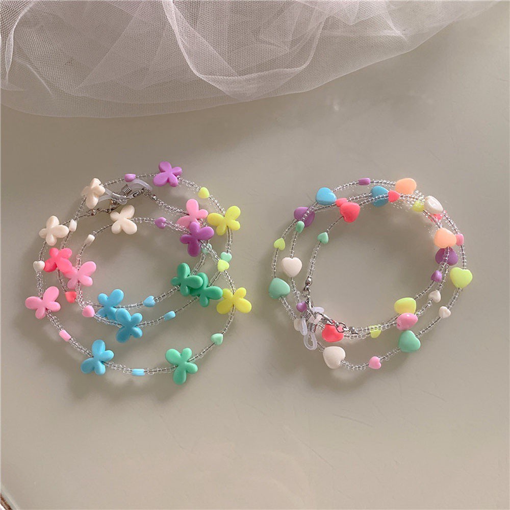 Dây Đeo Kính Chống Thất Lạc Bằng Nhựa Acrylic Hình Trái Tim / Bướm Màu Cầu Vồng Dễ Thương Cho Nữ