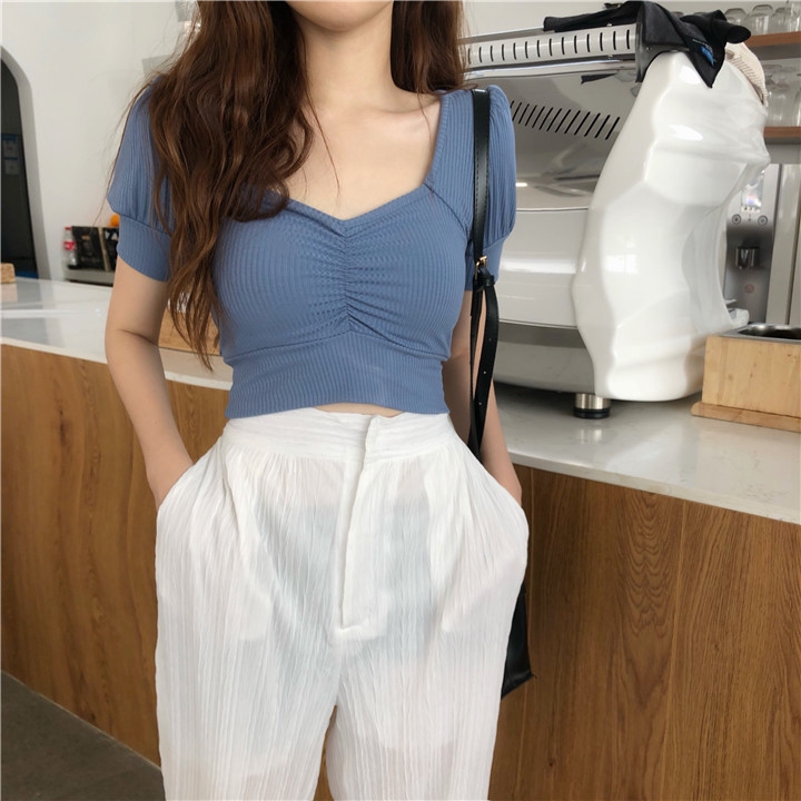 SUXI Áo thun tay ngắn kiểu dáng đơn giản thời trang Hàn Quốc