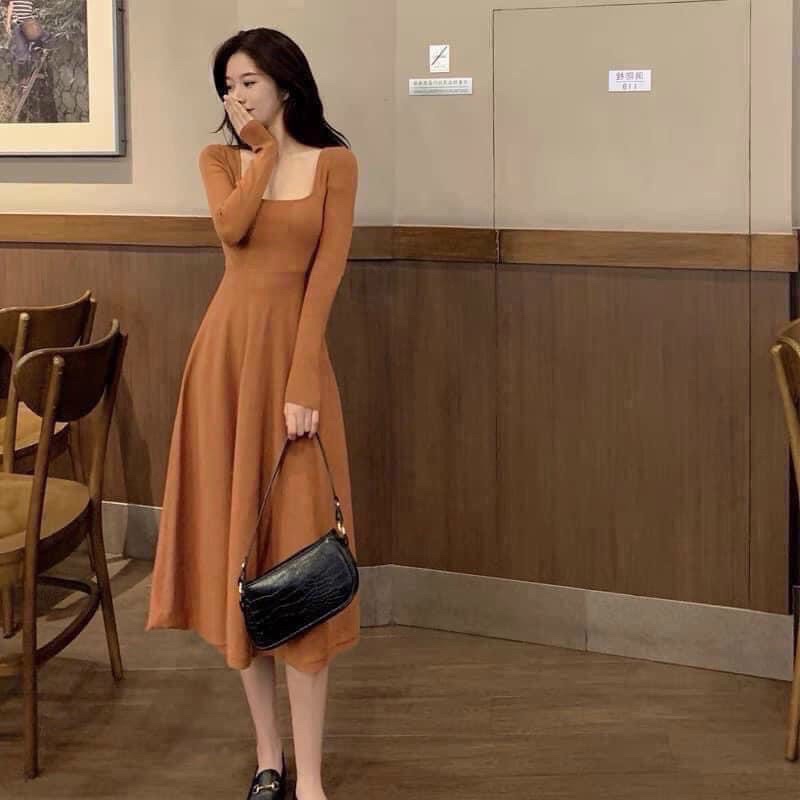 Váy dáng xoè cổ vuông dài tay❤️Đầm dáng xoè cổ u nhẹ nhàng❤️