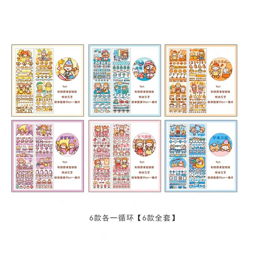Cuộn 3m washi tape sticker 6 chủ đề nhật kí bạn bè xinh, dùng làm DIY, trang trí sổ tay planner, bullet journal