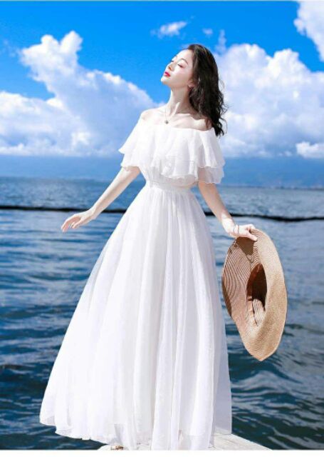 Đầm maxi trắng bèo tầng 360 trắng tinh khôi (hàng thiết kế cao cấp) | BigBuy360 - bigbuy360.vn
