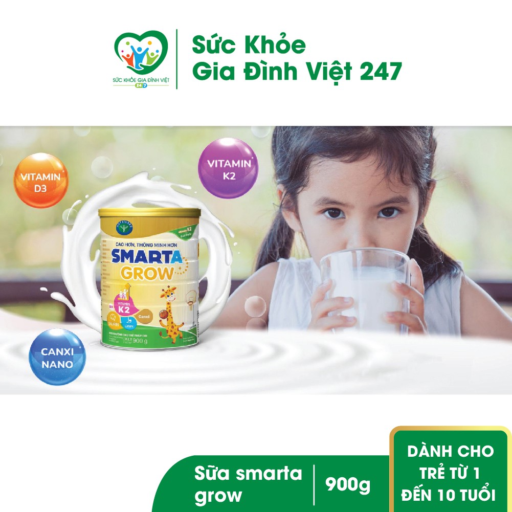 Sữa bột Smarta Grow Phát triển chiều cao, Não bộ (900g)