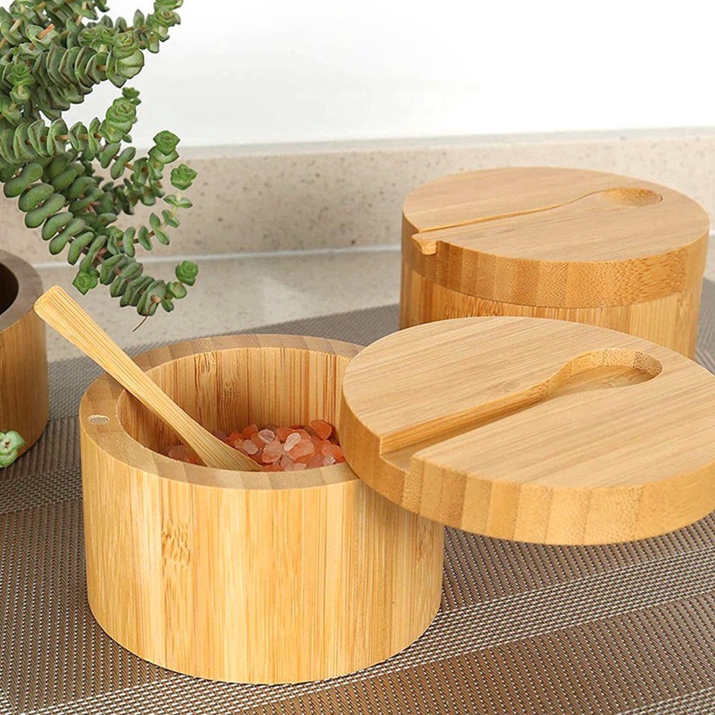Hộp Đựng Gia Vị Bằng Tre Kèm Muỗng Tiện Dụng Cho Gia Đình