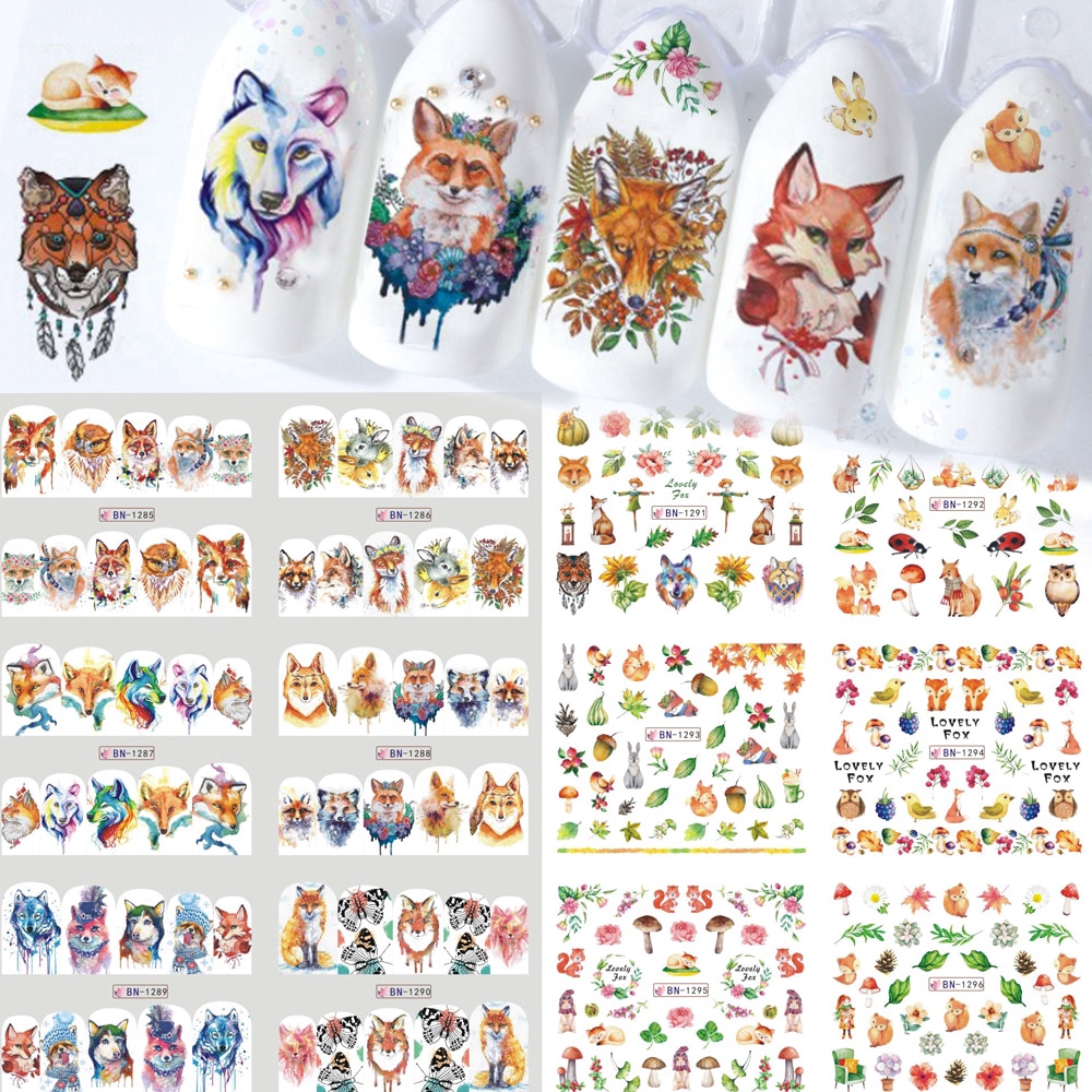 Set 12 Tấm Nhãn Dán Trang Trí Móng Tay Kiểu Dáng Hoạt Hình Dễ Thương