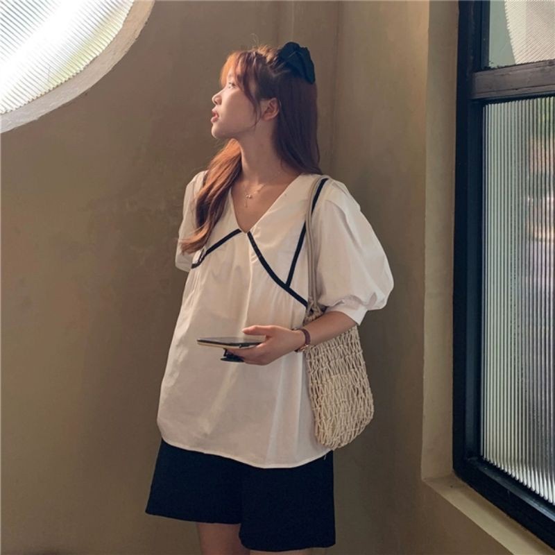 ✳ÁO BABYDOLL CỔ V PHỐI VIỀN MINIHOUSE68 - KIỂU BABYDO NỮ | BigBuy360 - bigbuy360.vn