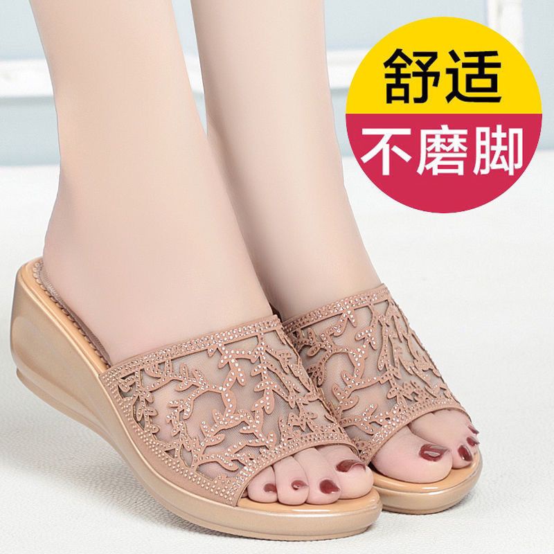 Dép Sandal Da Đế Xuồng Đính Đá Thời Trang Mùa Hè Cho Nữ