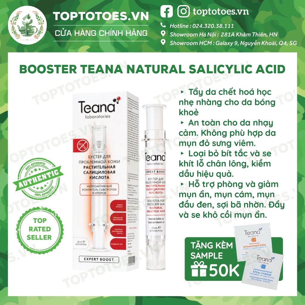 Booster Teana Natural Salicylic Acid 20ml làm sạch sâu lỗ chân lông, se cồi, ngừa và giảm mụn, cải thiện tone da