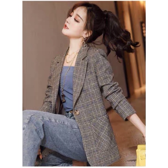 Áo khoác blazer dạ kẻ/Áo vest dạ kẻ phom nhỏ 2 lớp ulzzang Hàn Quốc hottrend