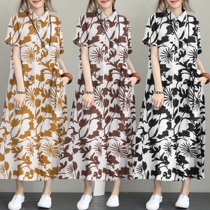Đầm dài Zanzea tay ngắn thời trang Hàn Quốc cổ điển thanh lịch