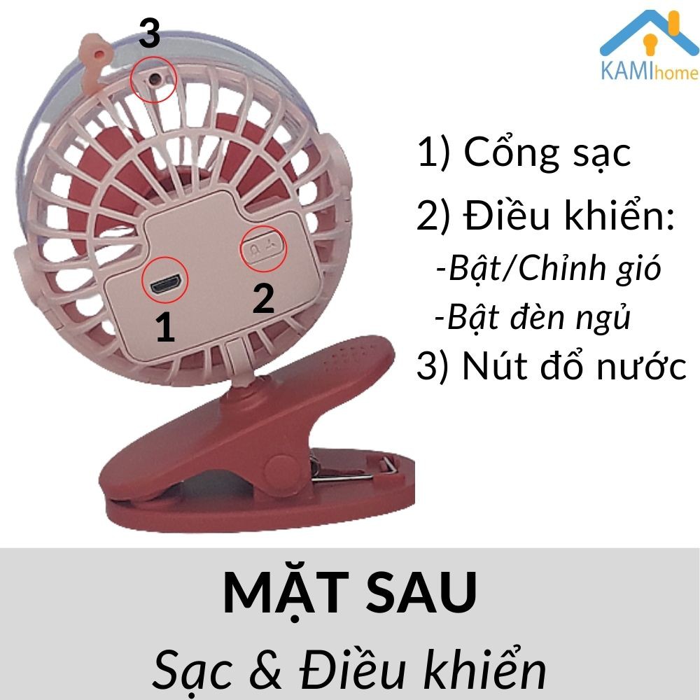 Quạt kẹp bàn kẹp xe đẩy mini cho bé Pin sạc tích điện quạt cầm tay mã 17010.17025