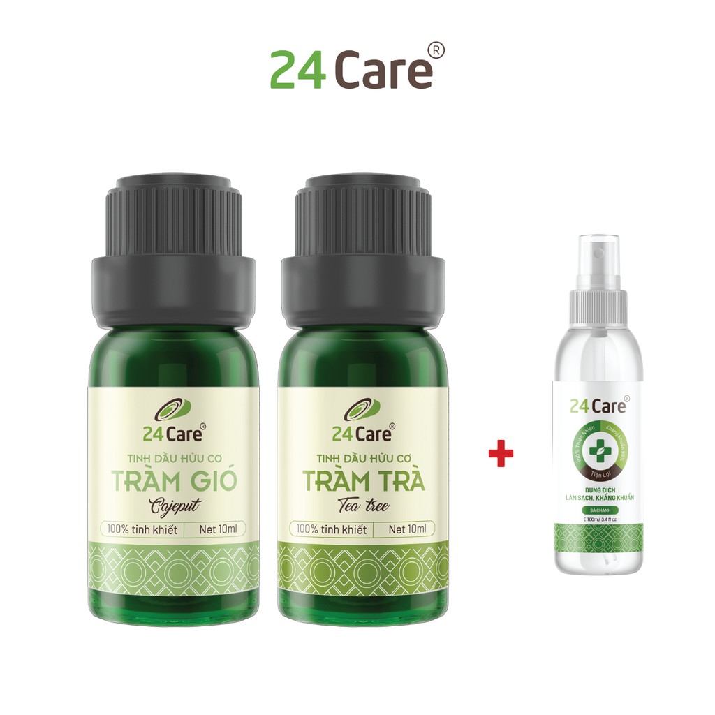 Combo 2 chai tinh dầu TRÀM GIÓ, TRÀM TRÀ 24Care + Tặng 1 chai xịt kháng khuẩn