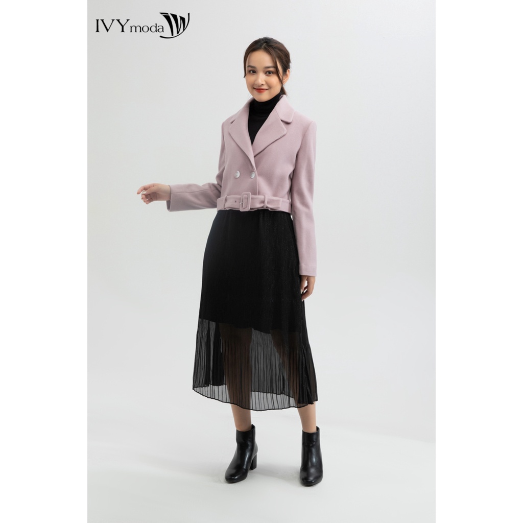 Áo khoác dạ nữ dáng ngắn kèm đai IVY moda MS 70C5975