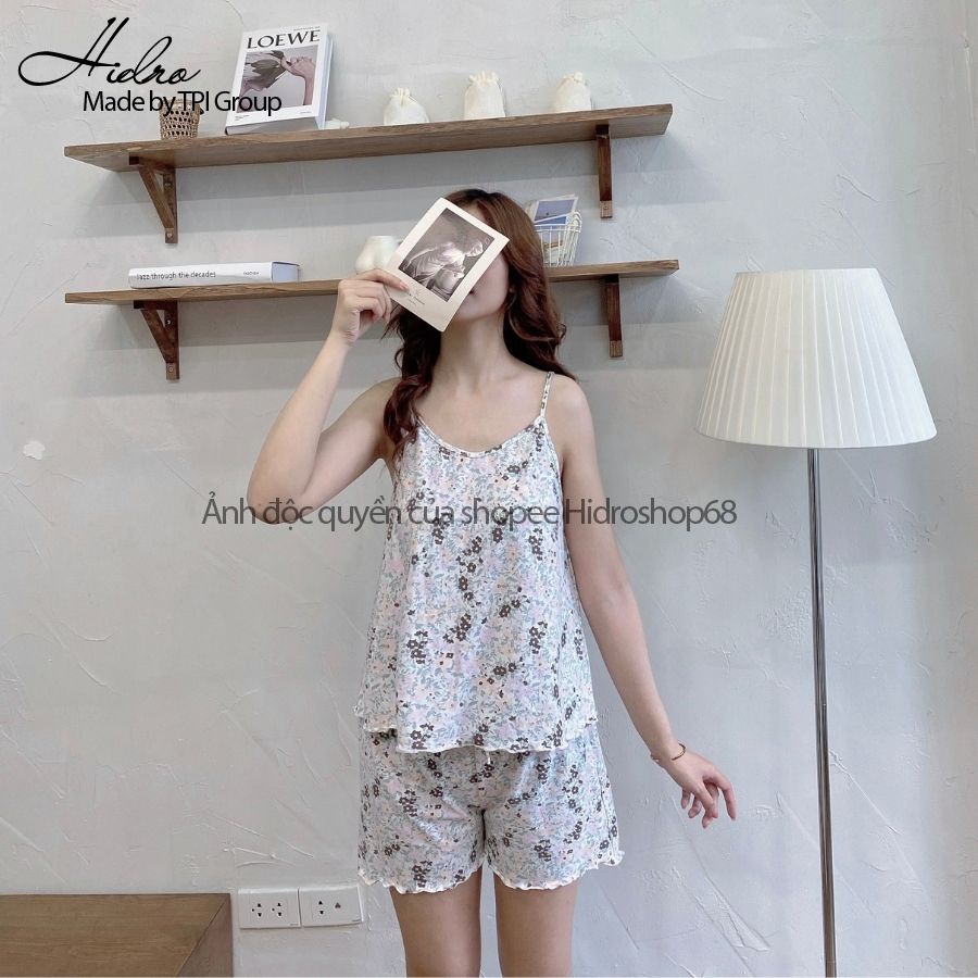 Bộ ngủ hai dây cotton xuất dư họa tiết dễ thương chất mềm mát pijama mùa hè