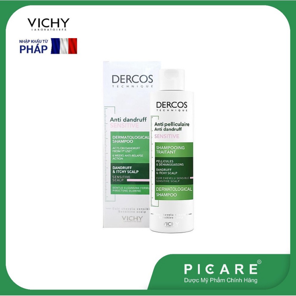 [CHÍNH HÃNG] Dầu gội giảm gàu cho da đầu dầu nhạy cảm Vichy Dercos Anti-Dandruff Sensitive Advanced Action Shampoo  200m
