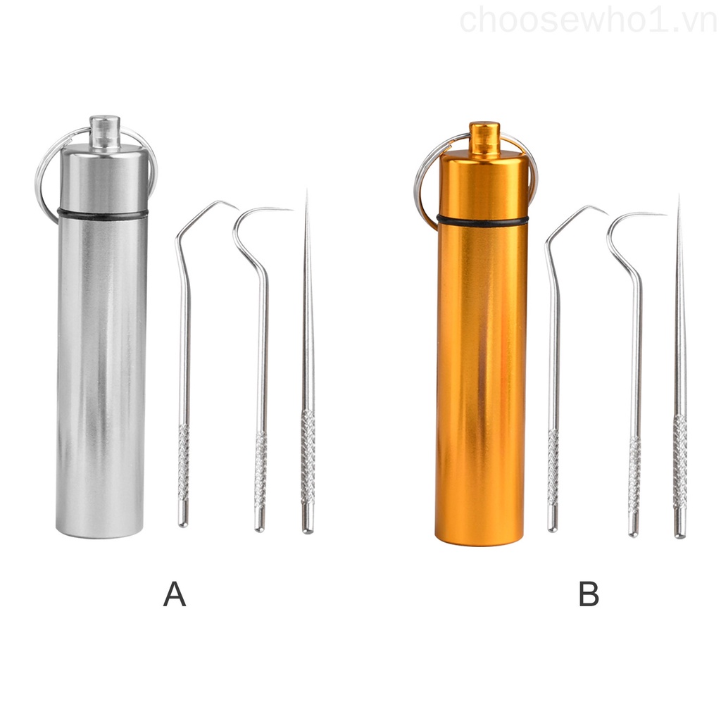 Set 3 tăm xỉa răng bằng thép không gỉ có thể tái sử dụng kèm giá đỡ