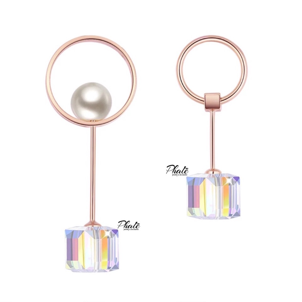 Bông Tai Pha Lê Vuông Ngắn Dài Được Thiết Kế Từ Bạc S925 Và Pha Lê Swarovski