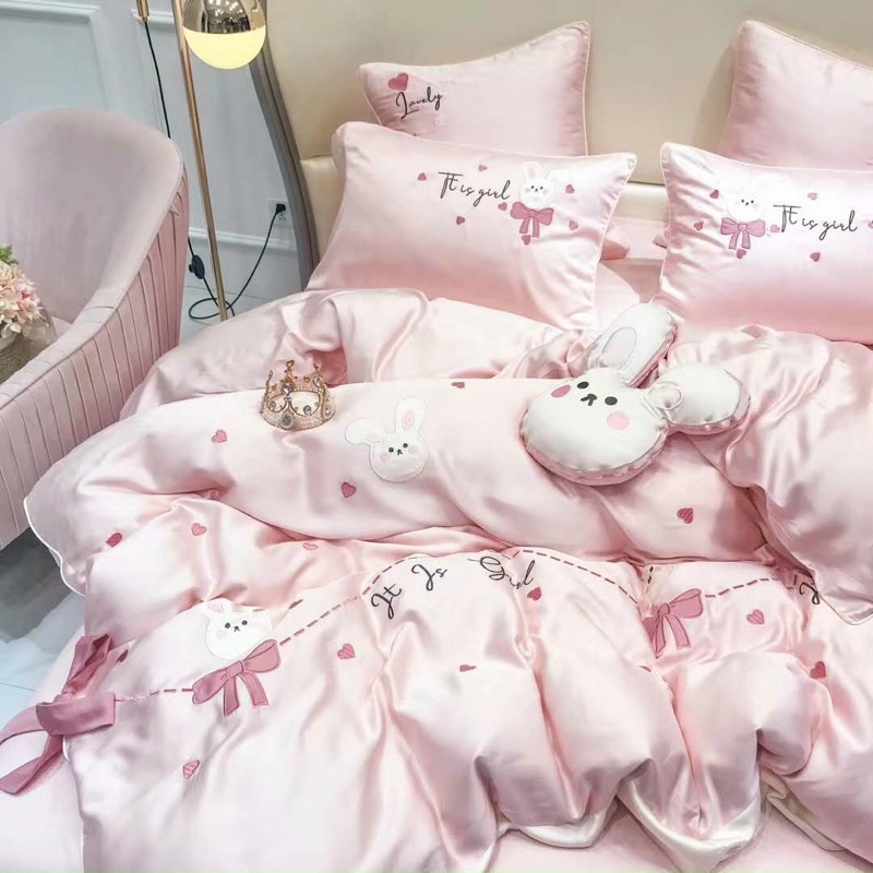 Bộ Chăn ga Tencel thỏ Bunny sét 7 món siêu đẹp siêu hót
