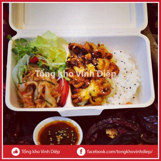 Combo 1 bịch 140~145 hộp xốp 2 ngăn đựng cơm, bún đậu, đồ ăn, hoa quả