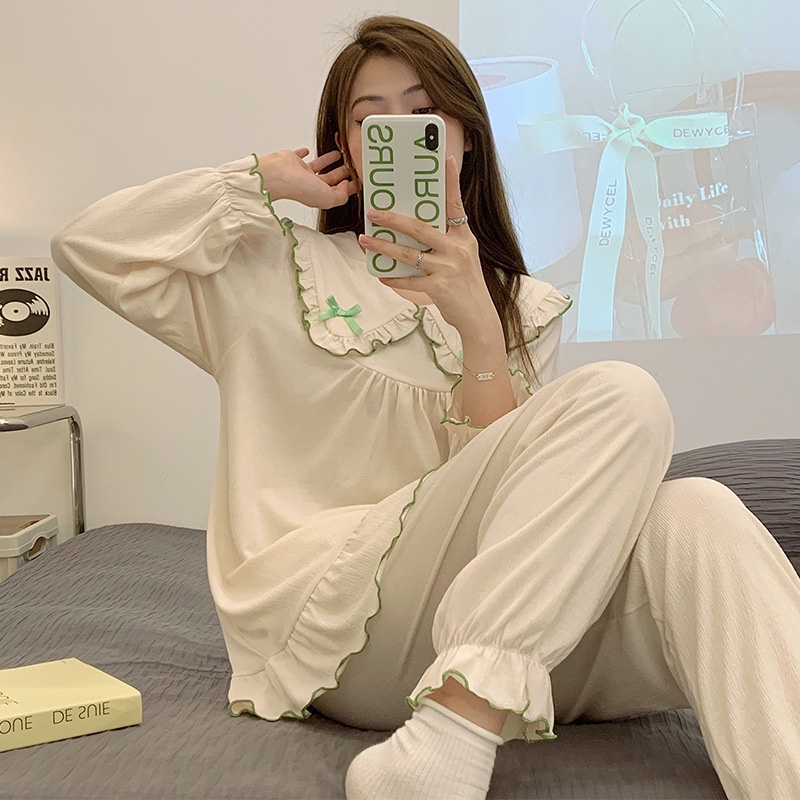 Bộ Đồ Ngủ Tay Dài Chất Cotton Thời Trang Xuân Thu 2022 Dễ Thương Cho Nữ La109