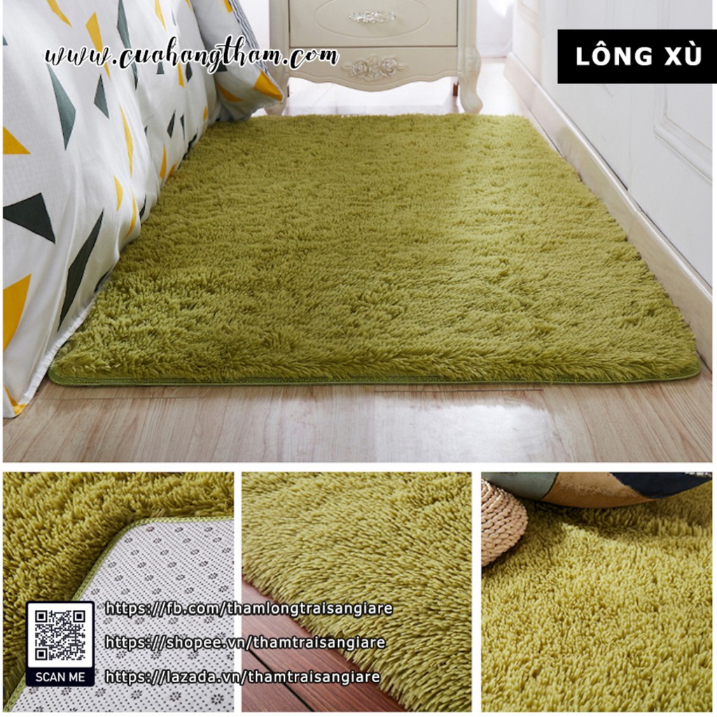 Thảm Trải Sàn Phòng Ngủ Lông Xù Giá Rẻ Màu Xanh cỏ  Loại 1  Dày 3 Lớp  Kho TPHCM  2m x 1m6