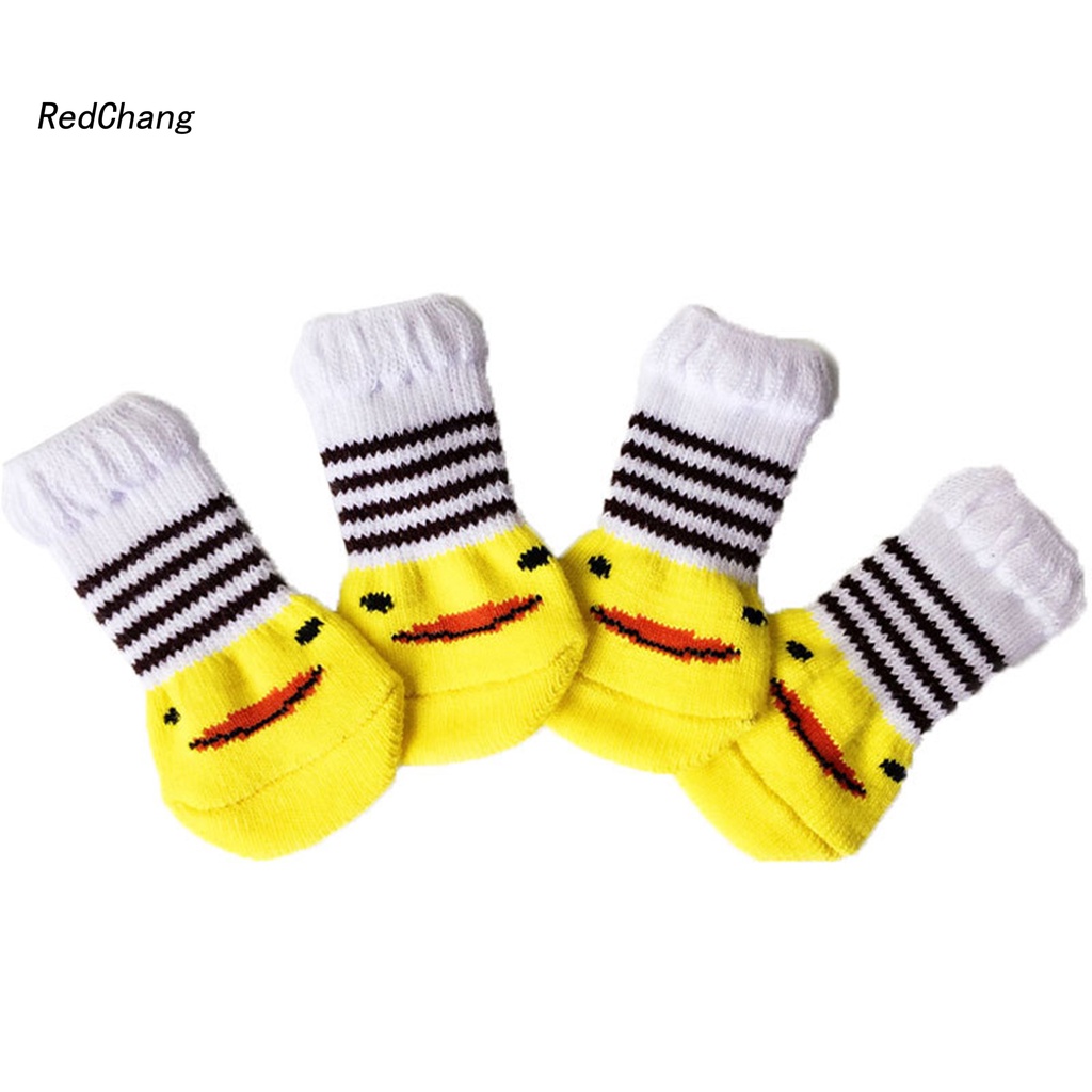 Set 4 Vớ Cotton Giữ Ấm Chống Trượt In Họa Tiết Hoạt Hình Cho Thú Cưng
