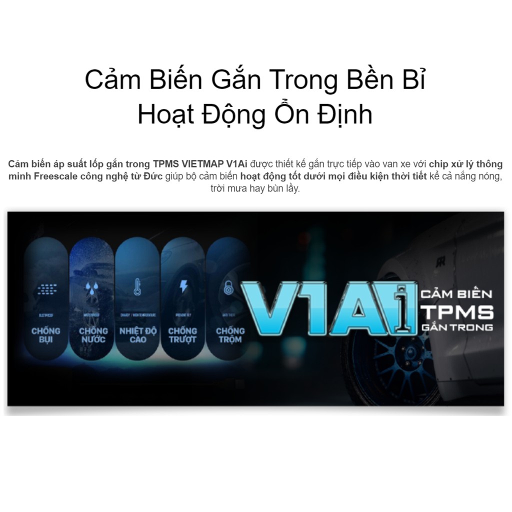 Cảm Biến Áp Suất Lốp VIETMAP V1Ai - Gắn Trong - Tích Hợp Với DVD Android - Hàng chính hãng bảo hành 12 tháng