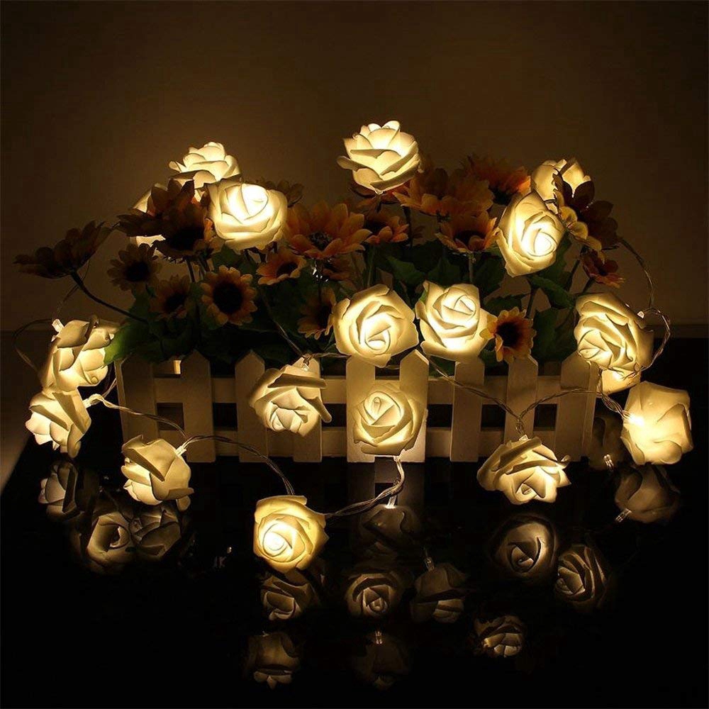 2.5M 20 LED Rose Flower String Lights / Battery Operated Wire Starry Fairy Lights / Waterproof String Lamp Suitable Indoor Outdoor / Decoration Night Light Perfect For Bedroom,Festival,Christmas,Ramadan,Parties,Wedding,Birthday,Kids Room,Patio,Window