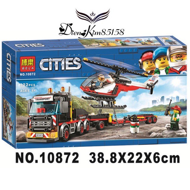 Lego cities LEGO CHO BÉ TRAI 322 chi tiết- xe conterner chở trực thăng