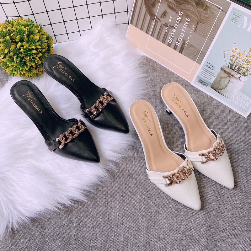 Ảnh chụp thật I Guốc sục gót nhọn 6p mui nhọn viền xích hot trend
