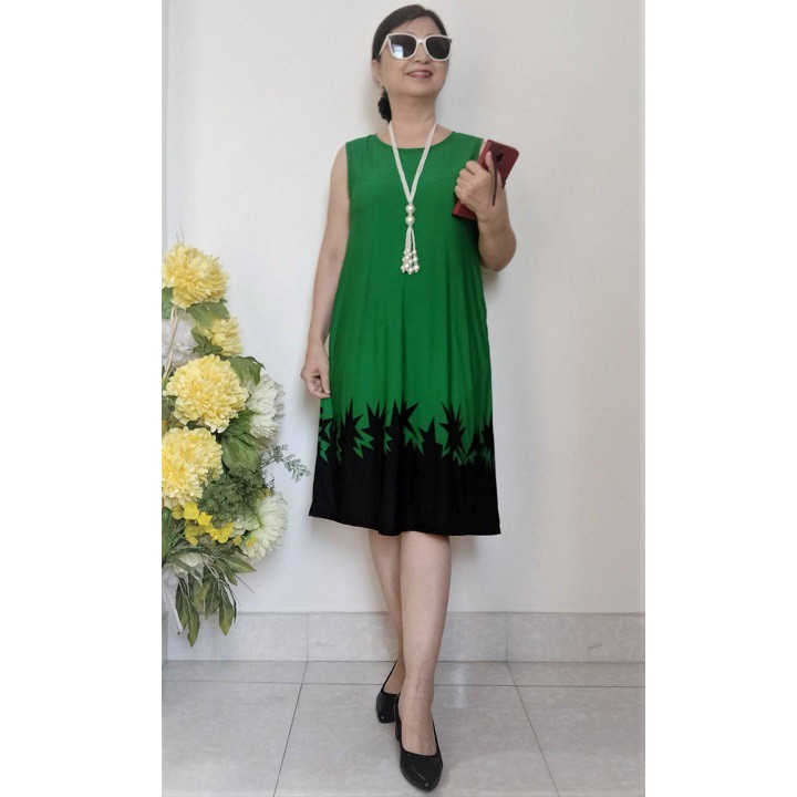 Size L, XL : Váy Đầm Trung Niên Sát Nách - Thun Aty Co Giãn Thoải Mái - Form Suông Che Bung