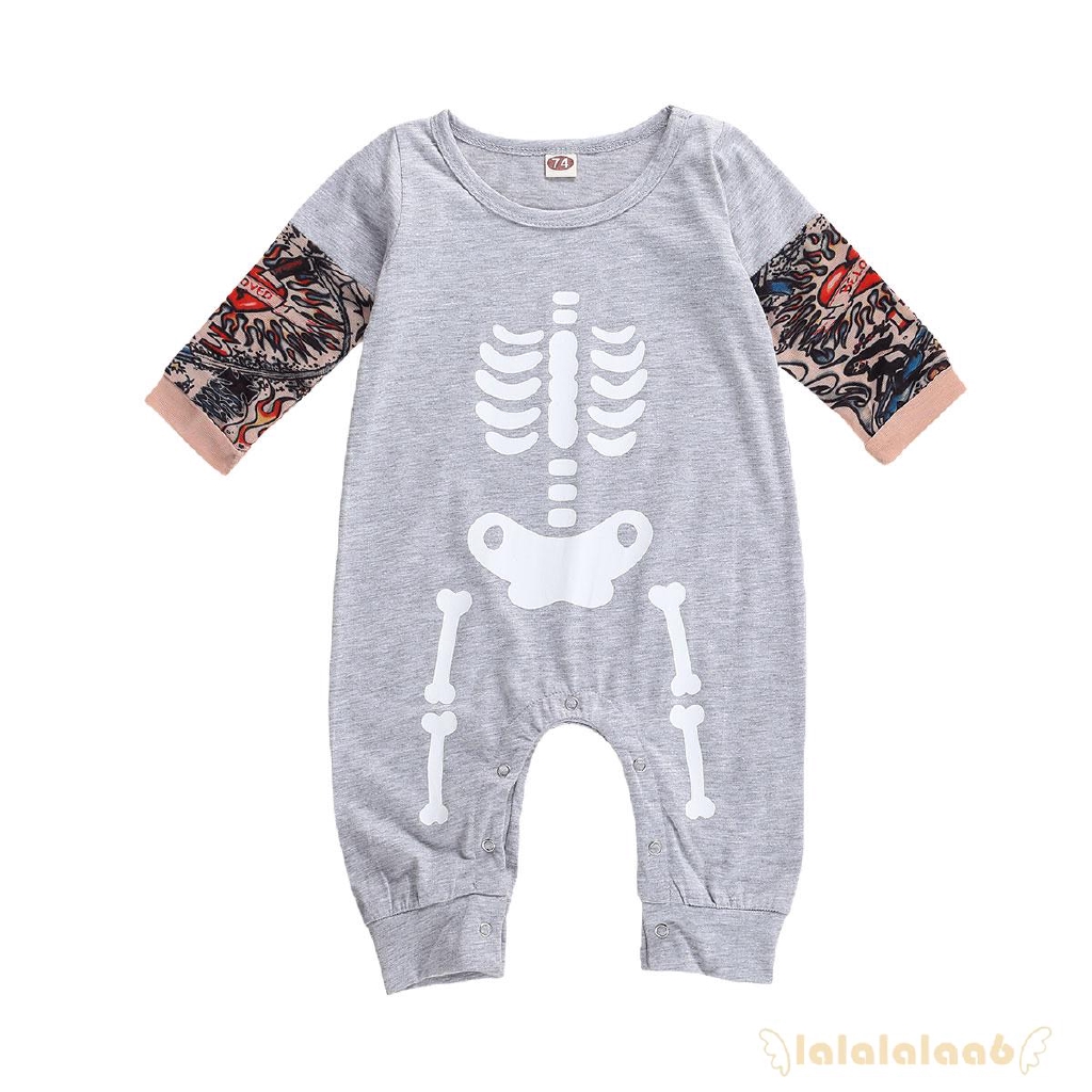 Jumpsuit Tay Ngắn Cổ Tròn Hoạ Tiết Hình Xăm Phong Cách Halloween Cho Bé