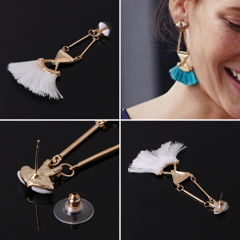 Hoa Tai Dáng Dài Phối Tua Rua Phong Cách Vintage Thời Trang