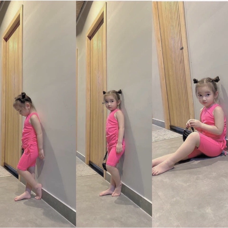 bộ cotton áo ba lỗ dây rút thời trang cho bé