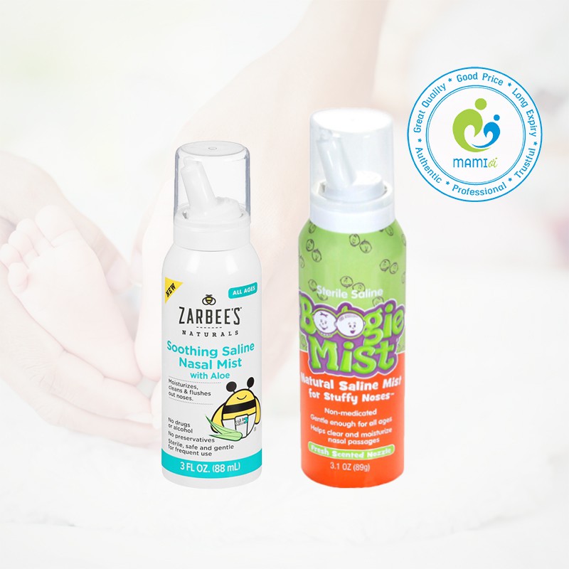 Xịt muối mũi lô hội/ nho vệ sinh, giảm vie^m, sổ, nghẹt mũi cho bé từ sơ sinh Zarbee's (88ml)/Boogie Mist (89g), USA
