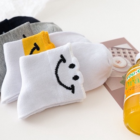 Vớ Nữ Cổ Cao Dễ Thương Cotton Thêu Hình Mặt Cười  Nhiều Màu Sắc Thoáng Khí Mát Mẻ - Tất Nữ Siêu Dễ Thương Cho Các Bạn Nữ