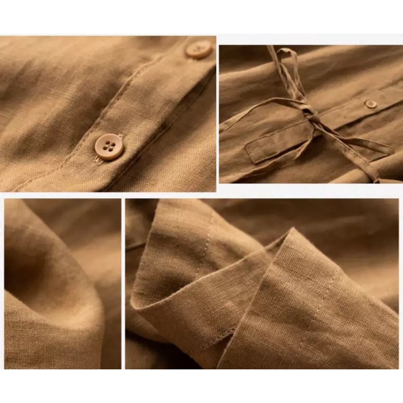 Đầm linen suông công sở cổ sơ mi thiết kế trẻ trung, Đầm suông tay lỡ kèm đai rời thời trang hè thu Da161