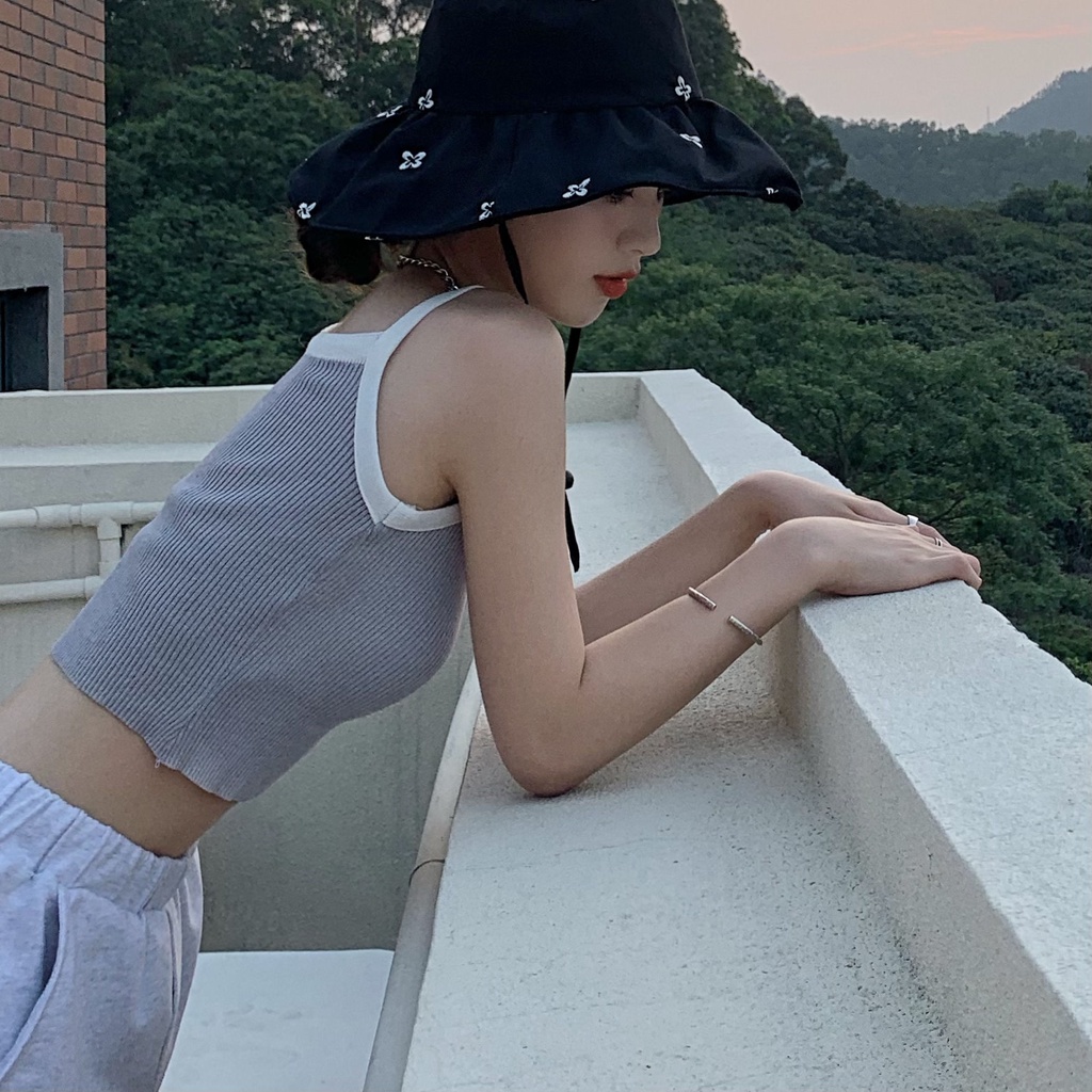 Áo croptop XIAOZHAINV dệt kim không tay thời trang mùa hè Hàn Quốc 4 màu tùy chọn dành cho nữ