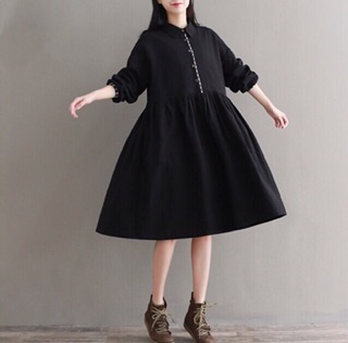 Đầm cổ sơ mi đen phối caro