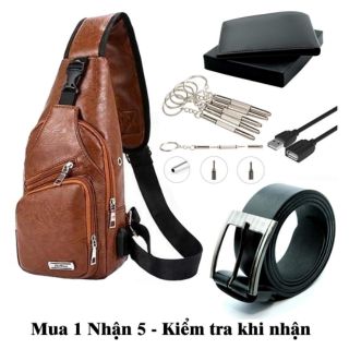 Combo 5 món balo chéo,ví nam,dây lưng, móc khóa, cáp usb chỉ 150k