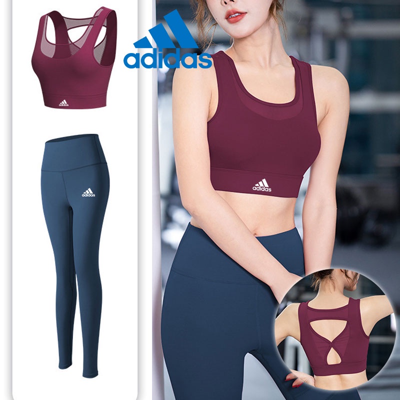 Adidas Bộ Đồ Tập Thể Thao Áo Bra Không Đường May + Quần Legging Lưng Cao Co Giãn Thời Trang Cho Nữ