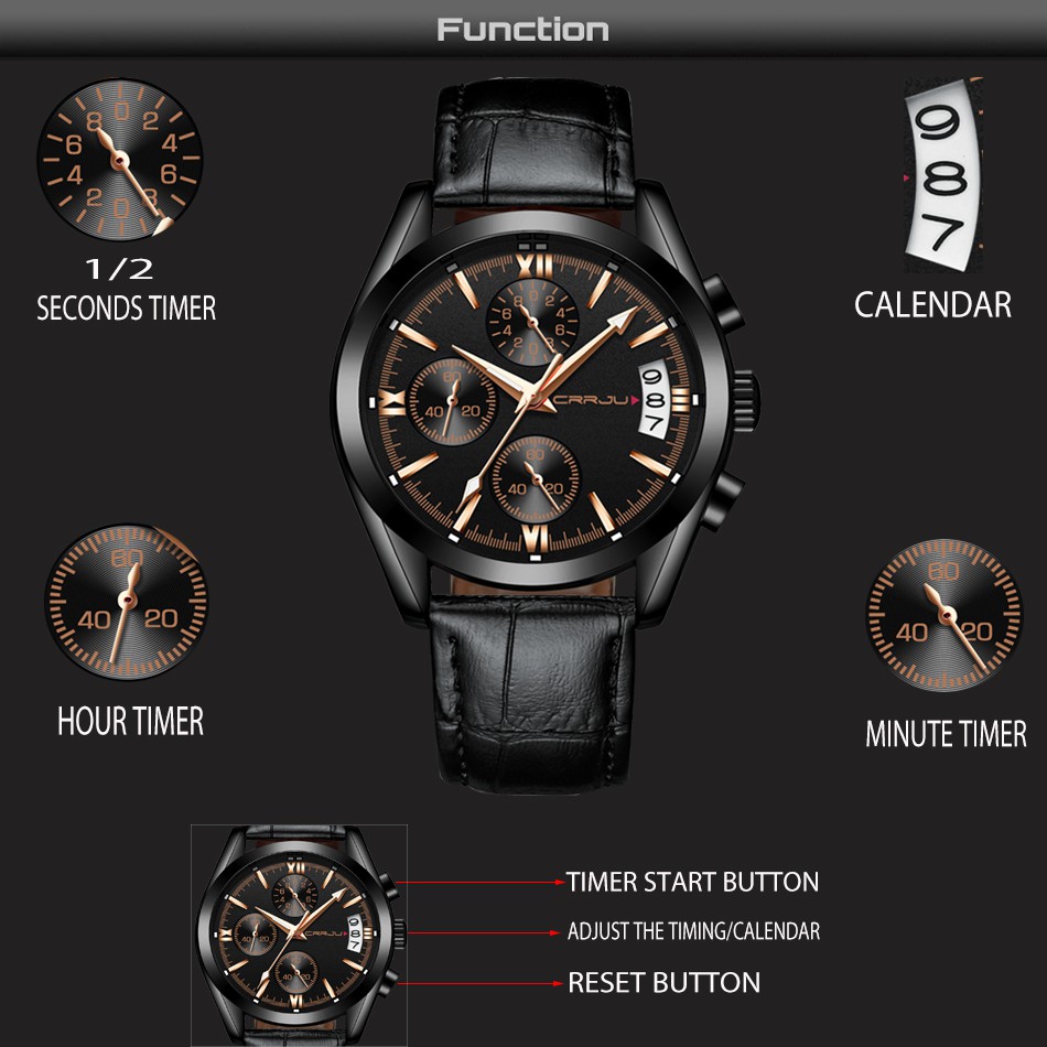 Đồng Hồ Thạch Anh CRRJU 2217 Thiết Kế Nhiều Kim Phong Cách Thể Thao Với Dây Đeo Da Cho Nam